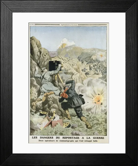 Framed Print : Cameramen under fire while filming in the First Balkan War, 1912 Framed Print : Cameramen under fire while filming in the First Balkan War, 1912