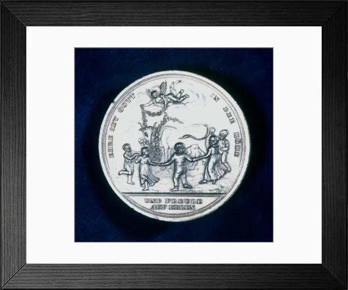 Framed Print : Medal commemorating the discovery of smallpox vaccination in 1796 (1800) Framed Print : Medal commemorating the discovery of smallpox vaccination in 1796 (1800)