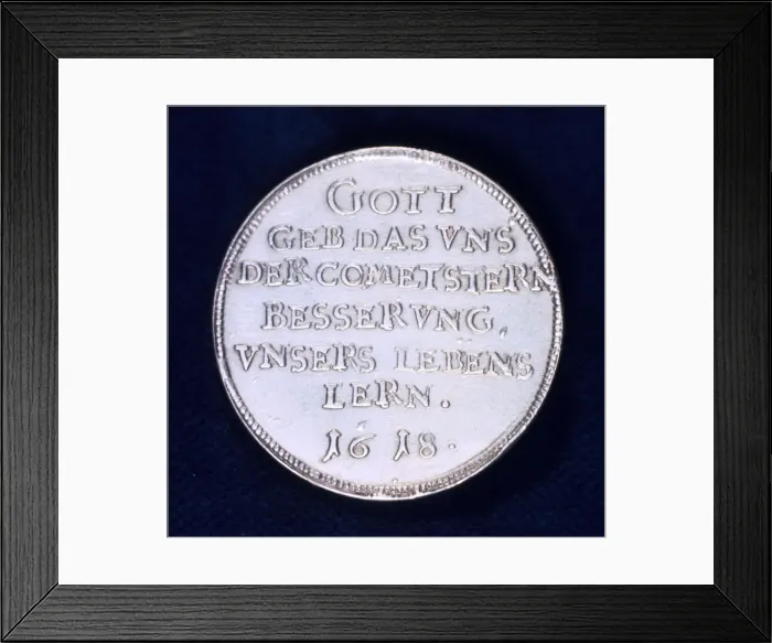 Framed Print : Reverse of a medal commemorating the brilliant comet of November 1618 Framed Print : Reverse of a medal commemorating the brilliant comet of November 1618