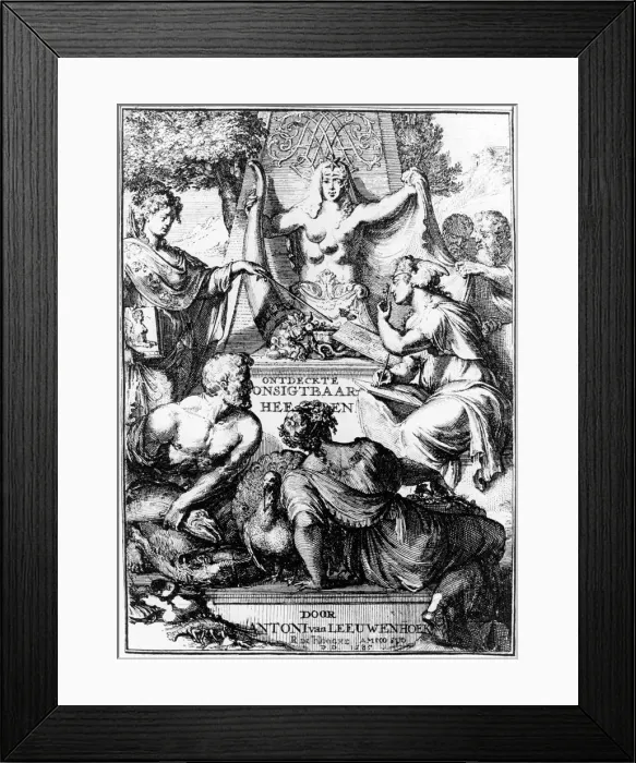 Framed Print : Frontispiece of Ontledigen en Ondekkigen... Brieven by Anton van Leeuwenhoek, 1686 Framed Print : Frontispiece of Ontledigen en Ondekkigen... Brieven by Anton van Leeuwenhoek, 1686
