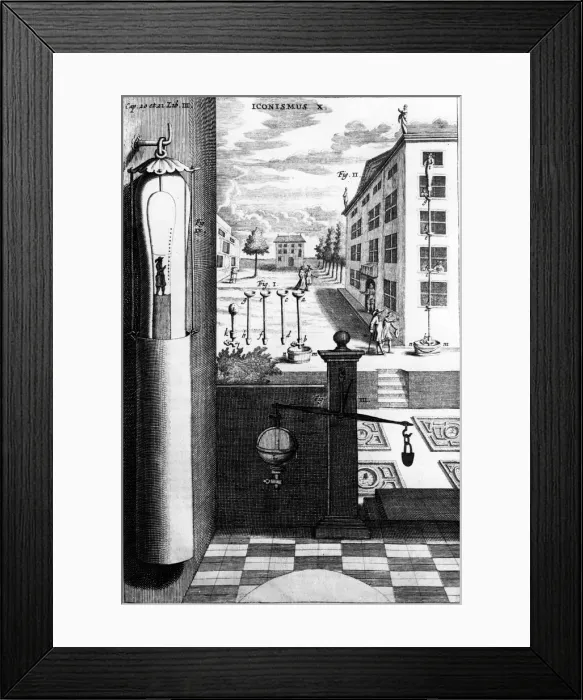 Framed Print : Von Guerickes water barometer, 1672 Framed Print : Von Guerickes water barometer, 1672