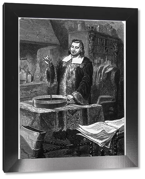 Evangelista Torricelli, Italian physicist, inventing the mercury barometer, 1643 (1873)