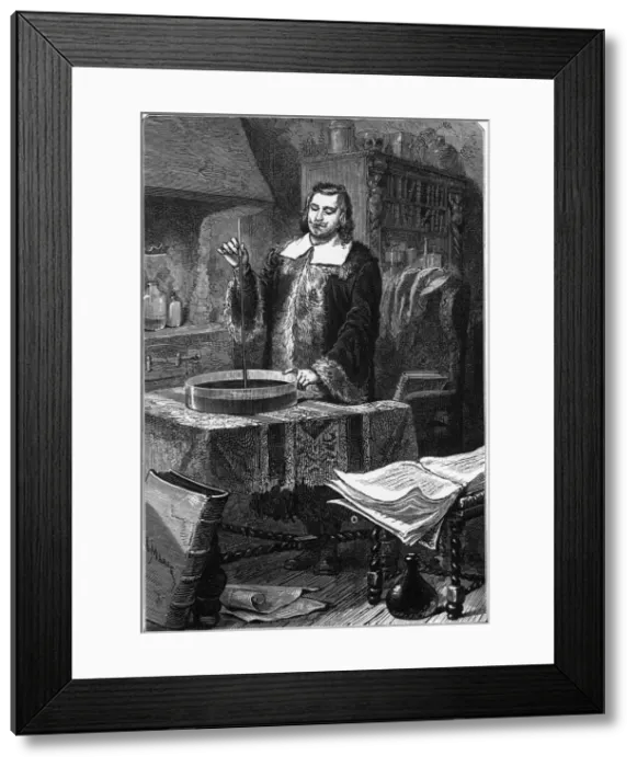 Framed Print : Evangelista Torricelli, Italian physicist, inventing the mercury barometer, 1643 (1873) Framed Print : Evangelista Torricelli, Italian physicist, inventing the mercury barometer, 1643 (1873)