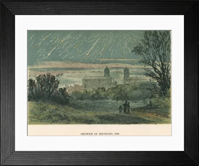 Framed Print : Shower of meteors (Leonids) observed over Greenwich, London, 1866 (1884) Framed Print : Shower of meteors (Leonids) observed over Greenwich, London, 1866 (1884)