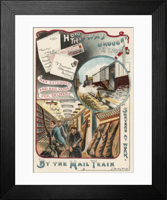 Framed Print : Mail train carrying letters to London from towns and cities in Britain, c1900 Framed Print : Mail train carrying letters to London from towns and cities in Britain, c1900