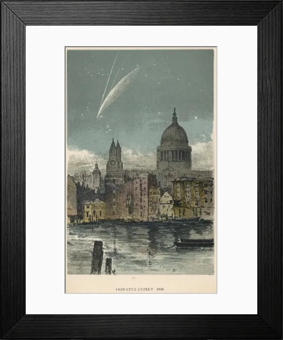 Framed Print : Donatis comet of 1858 viewed over St Pauls Cathedral, London, 1884 Framed Print : Donatis comet of 1858 viewed over St Pauls Cathedral, London, 1884