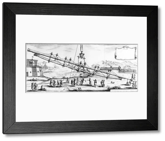 Framed Print : Long focal length refracting telescope, 1728