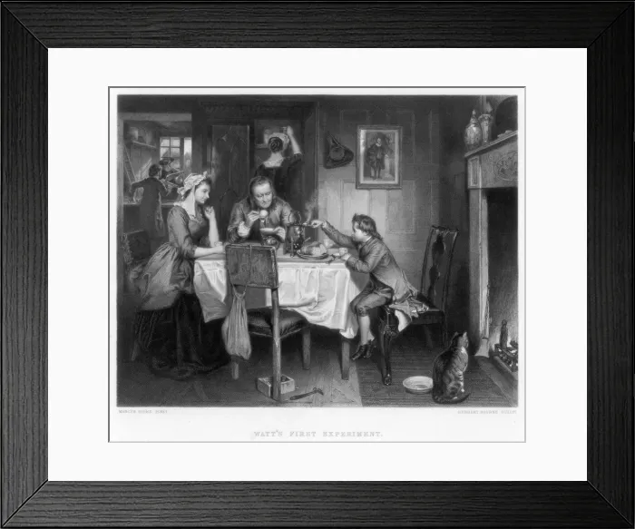 Framed Print : Watts First Experiment, 18th century, (c1870). Artist: Herbert Bourne Framed Print : Watts First Experiment, 18th century, (c1870). Artist: Herbert Bourne