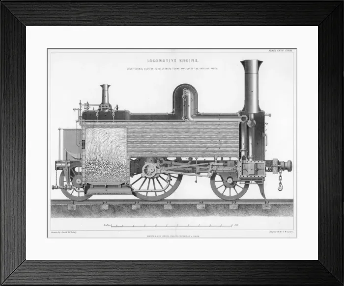 Framed Print : Longitudinal section of a typical British passenger steam locomotive, 1888 Framed Print : Longitudinal section of a typical British passenger steam locomotive, 1888