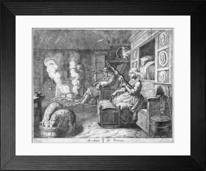 Framed Print : Peasant cottage interior, possibly Netherlands or northern France, 17th century Framed Print : Peasant cottage interior, possibly Netherlands or northern France, 17th century