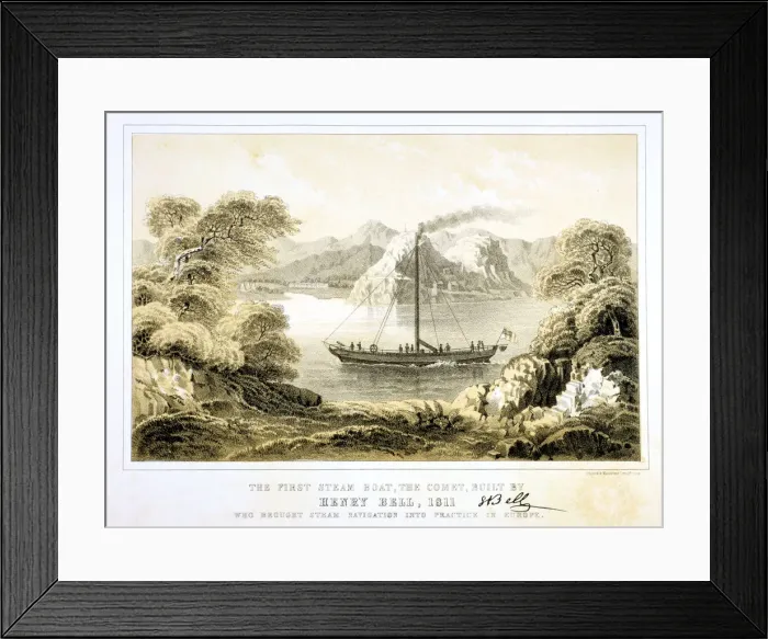 Framed Print : Henry Bells steam boat Comet of 1811, (1856) Framed Print : Henry Bells steam boat Comet of 1811, (1856)