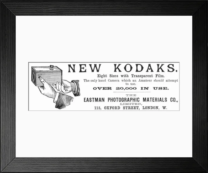 Framed Print : Advertisement for Kodak cameras, 1890 Framed Print : Advertisement for Kodak cameras, 1890