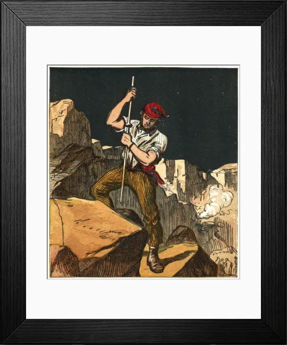 Framed Print : Using gunpowder in a stone quarry, 1867 Framed Print : Using gunpowder in a stone quarry, 1867