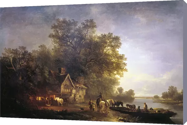 River Landscape with Rustics and Horses, c1860. Artist: Edward Charles Williams