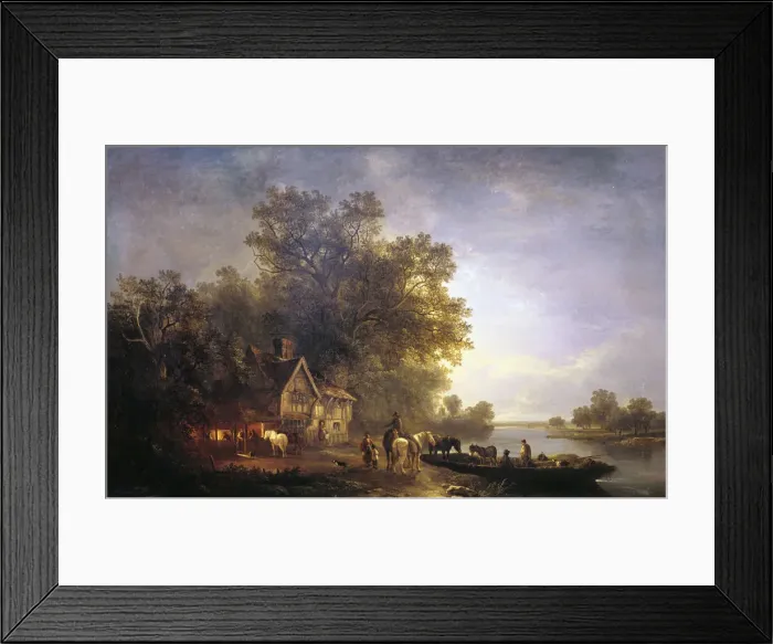 Framed Print : River Landscape with Rustics and Horses, c1860. Artist: Edward Charles Williams Framed Print : River Landscape with Rustics and Horses, c1860. Artist: Edward Charles Williams