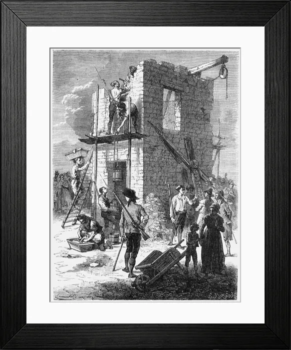 Framed Print : Building a Chappe telegraph station, c1793, (c1870) Framed Print : Building a Chappe telegraph station, c1793, (c1870)