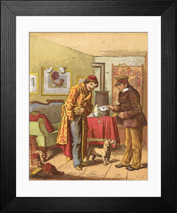 Framed Print : Paying for letter delivery, c1870 Artist: Oskar Pletsch Framed Print : Paying for letter delivery, c1870 Artist: Oskar Pletsch