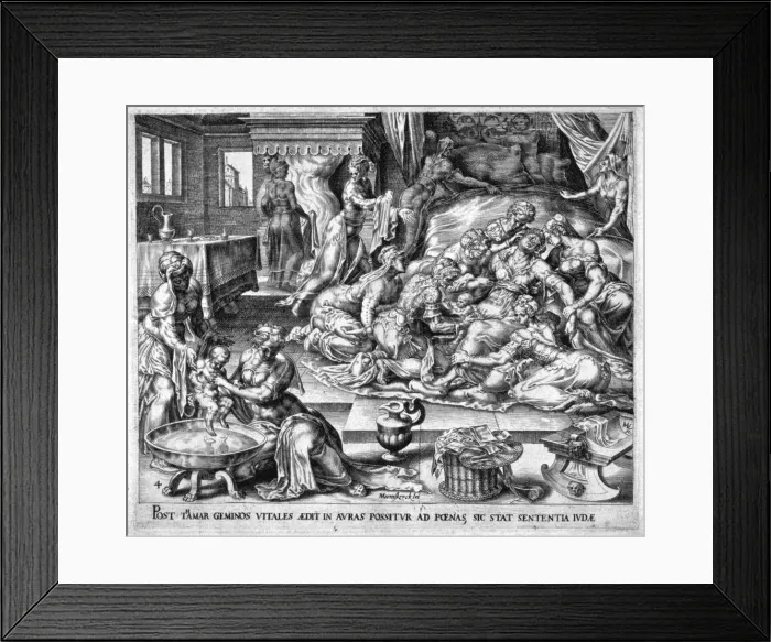 Framed Print : Tamar giving birth to Pharez and Sarah, 16th century Framed Print : Tamar giving birth to Pharez and Sarah, 16th century