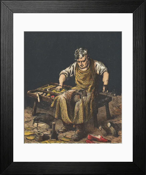 Framed Print : Cobbler mending boots, 1867 Framed Print : Cobbler mending boots, 1867