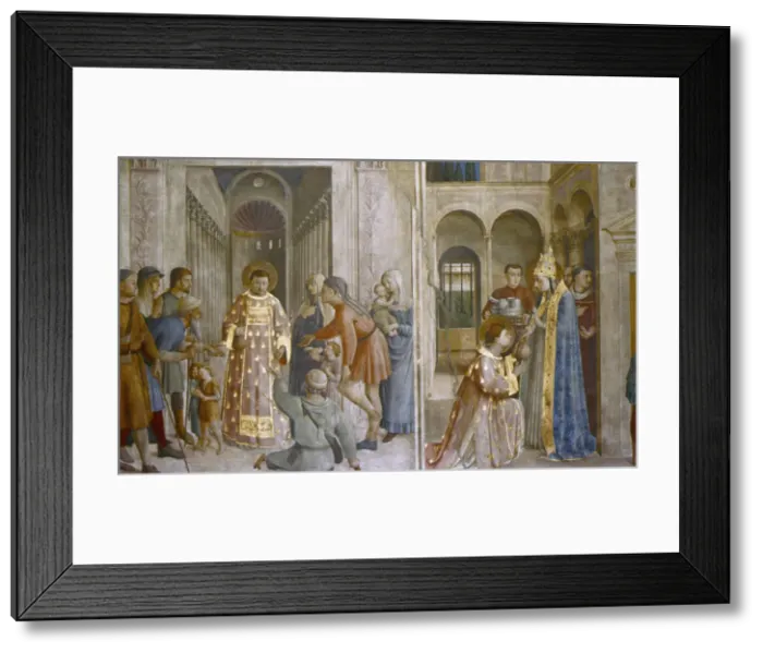 Framed Print : Pope Sixtus II gives church treasure to St Laurence, mid 15th century. Artist: Fra Angelico Framed Print : Pope Sixtus II gives church treasure to St Laurence, mid 15th century. Artist: Fra Angelico