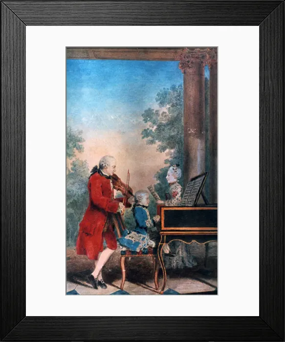 Framed Print : The Mozart family in Paris in 1763. Artist: Louis de Carmontelle