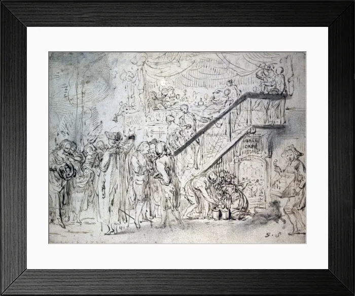 Framed Print : Le Grand Cafe 1759. Artist: Gabriel de Saint-Aubin Framed Print : Le Grand Cafe 1759. Artist: Gabriel de Saint-Aubin