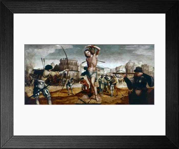Framed Print : The Martyrdom of St Sebastian, 16th century. Artist: Gregorio Lopez Framed Print : The Martyrdom of St Sebastian, 16th century. Artist: Gregorio Lopez