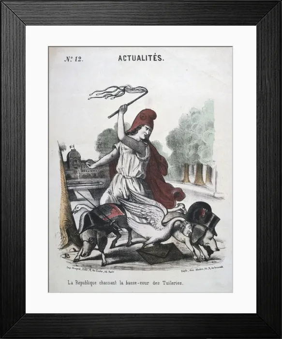 Framed Print : La Republique Chassant la Basse-cour des Tuilleries, allegorical cartoon, 1870-1871 Framed Print : La Republique Chassant la Basse-cour des Tuilleries, allegorical cartoon, 1870-1871