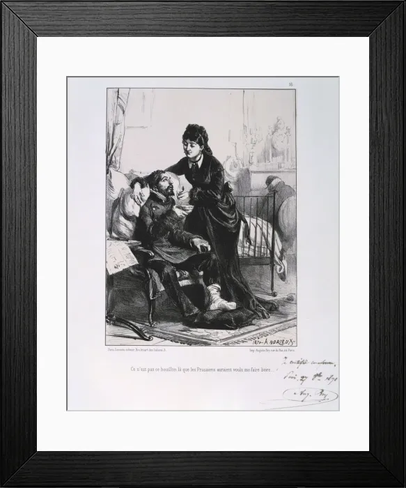 Framed Print : A woman feeding a wounded soldier soup, Siege of Paris, Franco-Prussian War, 1870 (1871). Artist: Auguste Bry Framed Print : A woman feeding a wounded soldier soup, Siege of Paris, Franco-Prussian War, 1870 (1871). Artist: Auguste Bry