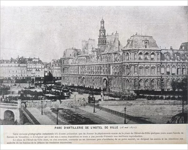 Artillery pieces lined up outside the Hotel de Ville, Paris, 16 May 1871