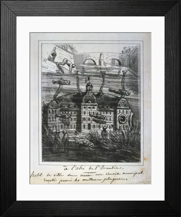 Framed Print : Cartoon proposal to rebuild the Hotel de Ville under water to prevent fire, Paris Commune, 1871 Framed Print : Cartoon proposal to rebuild the Hotel de Ville under water to prevent fire, Paris Commune, 1871