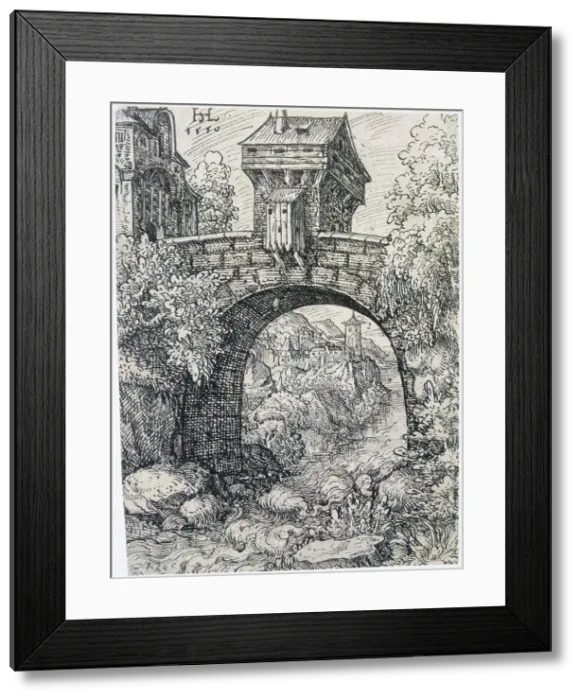 Framed Print : Landscape with Bridge, 1550. Artist: Hans Sebald Lautensack Framed Print : Landscape with Bridge, 1550. Artist: Hans Sebald Lautensack
