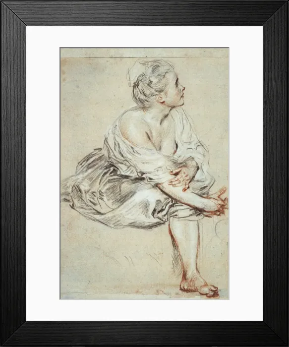 Framed Print : Woman sitting and turned towards the right, c1716. Artist: Jean-Antoine Watteau Framed Print : Woman sitting and turned towards the right, c1716. Artist: Jean-Antoine Watteau