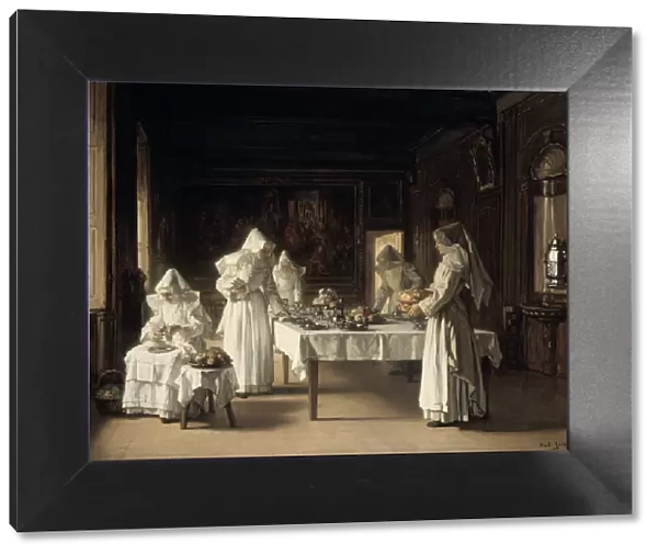 Dinner at the Hospice of Beaune, France, late 19th  /  early 20th century. Artist: Claude Joseph Bail