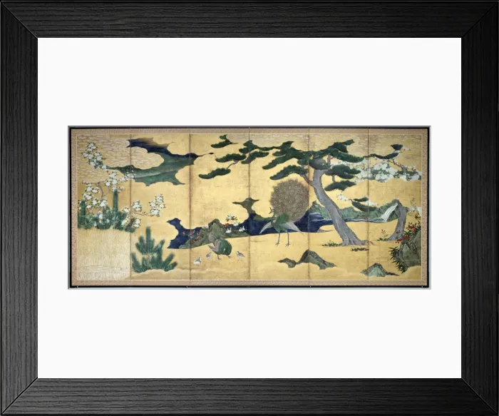 Framed Print : Pines and Peacocks, Japanese Edo period, early 17th century Framed Print : Pines and Peacocks, Japanese Edo period, early 17th century