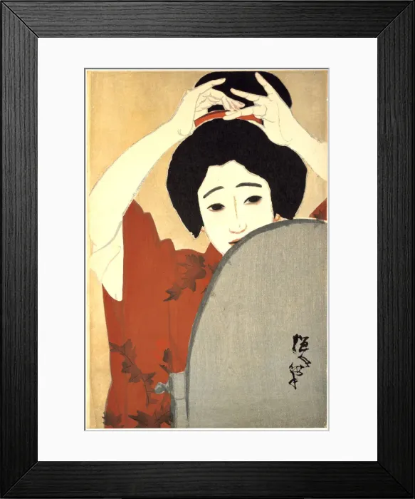 Framed Print : Woman Adjusting Her Hair in Front of the Mirror, 1930. Artist: Kitano Tsunetoni Framed Print : Woman Adjusting Her Hair in Front of the Mirror, 1930. Artist: Kitano Tsunetoni