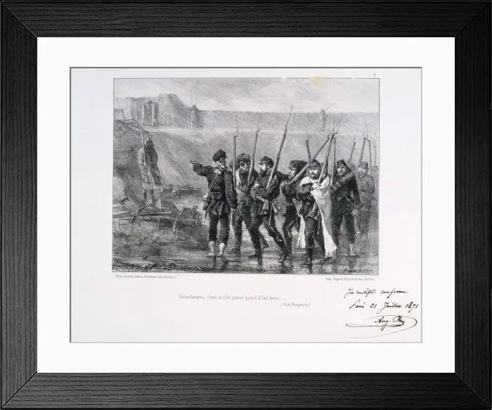 Framed Print : Deux heures, c est si vite passe quand il fait beau, Siege of Paris, 1870-1871 (1871). Artist: Auguste Bry Framed Print : Deux heures, c est si vite passe quand il fait beau, Siege of Paris, 1870-1871 (1871). Artist: Auguste Bry