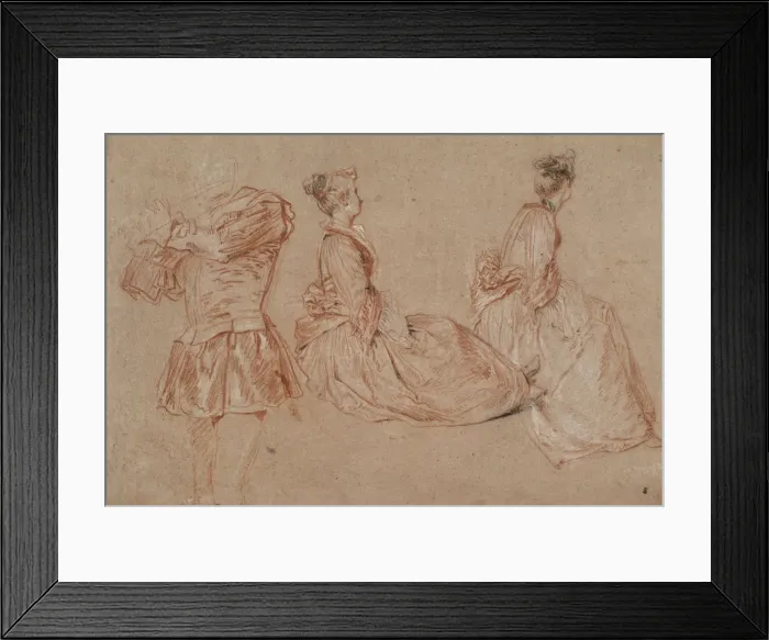 Framed Print : Studies of a flute-player and two women, 1717. Artist: Jean-Antoine Watteau Framed Print : Studies of a flute-player and two women, 1717. Artist: Jean-Antoine Watteau