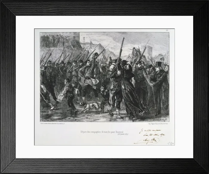 Framed Print : French soldiers departing for Buzenval, Siege of Paris, Franco-Prussian War, 18 January 1871 (1872). Artist: Auguste Bry Framed Print : French soldiers departing for Buzenval, Siege of Paris, Franco-Prussian War, 18 January 1871 (1872). Artist: Auguste Bry