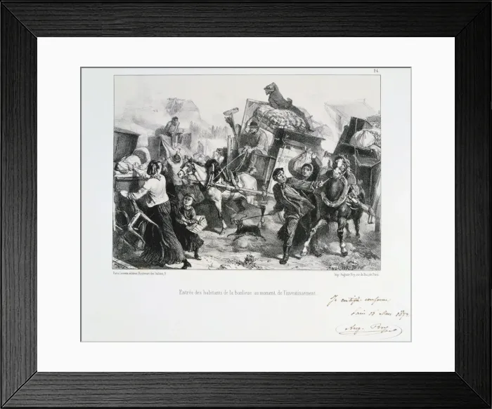Framed Print : Residents of the suburbs arriving in Paris before the Prussians besiege the city, 1870 (1872). Artist: Auguste Bry Framed Print : Residents of the suburbs arriving in Paris before the Prussians besiege the city, 1870 (1872). Artist: Auguste Bry