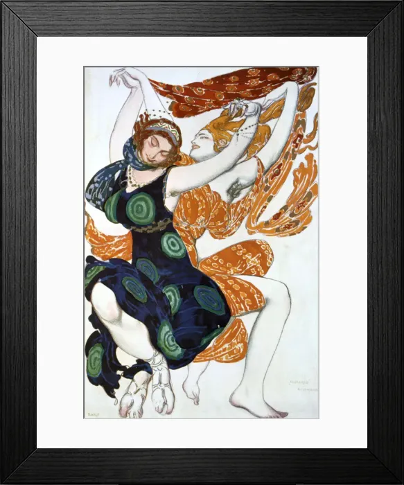 Framed Print : Two Bacchantes, costume design for a Ballets Russes production of Tcherepnins Narcisse, 1911. Artist: Leon Bakst Framed Print : Two Bacchantes, costume design for a Ballets Russes production of Tcherepnins Narcisse, 1911. Artist: Leon Bakst