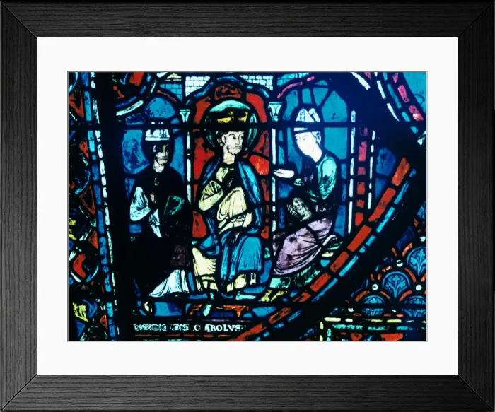Framed Print : Constantines letter presented to Charlemagne, stained glass, Chartres Cathedral, France, c1225 Framed Print : Constantines letter presented to Charlemagne, stained glass, Chartres Cathedral, France, c1225