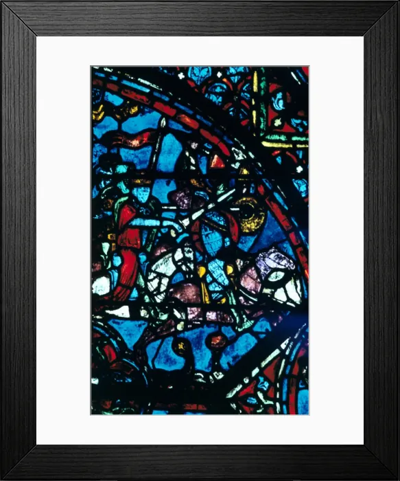 Framed Print : Charlemagne battles the Saracens, stained glass, Chartres Cathedral, France, c1225