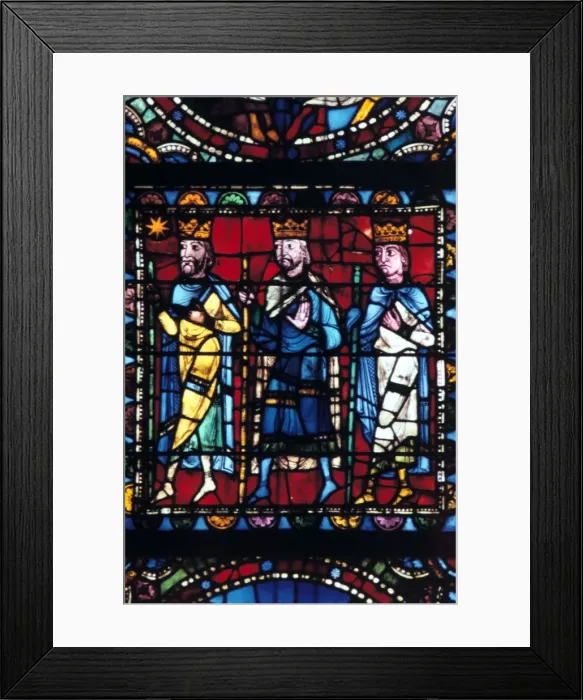 Framed Print : The Adoration of the Magi, stained glass, Chartres Cathedral France, 1145-1155 Framed Print : The Adoration of the Magi, stained glass, Chartres Cathedral France, 1145-1155