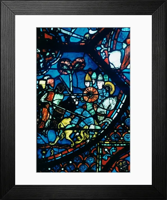 Framed Print : Battle of Sahagun, stained glass, Chartres Cathedral, c1225 Framed Print : Battle of Sahagun, stained glass, Chartres Cathedral, c1225
