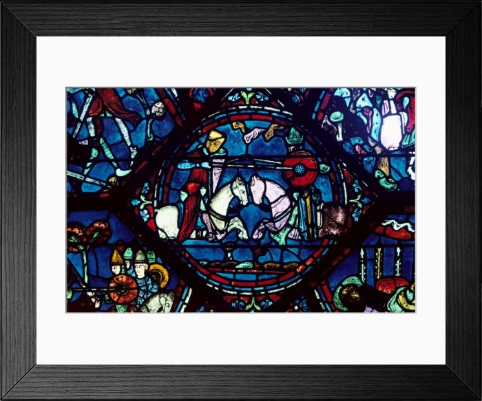 Framed Print : Combat between Roland and King Marsile, stained glass, Chartres Cathedral, France, 1194-1260 Framed Print : Combat between Roland and King Marsile, stained glass, Chartres Cathedral, France, 1194-1260