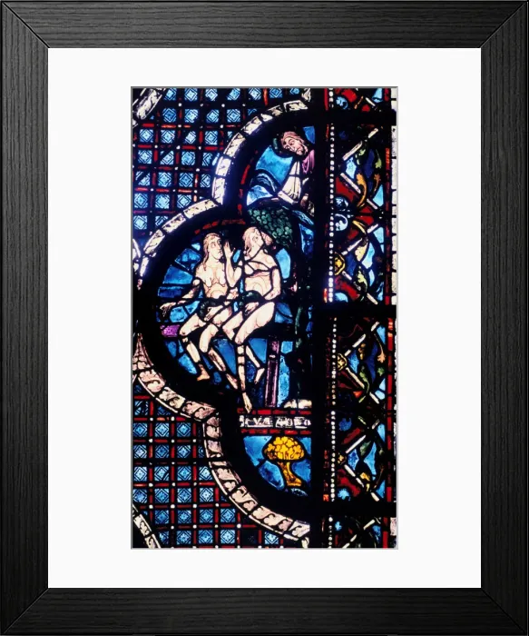Framed Print : God confronts Adam and Eve, stained glass, Chartres Cathedral, France, 1205-1215 Framed Print : God confronts Adam and Eve, stained glass, Chartres Cathedral, France, 1205-1215