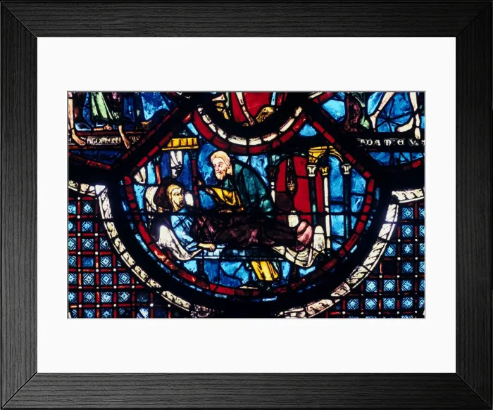 Framed Print : The Good Samaritan cares for the Pilgrim, stained glass, Chartres Cathedral, France, 1205-1215 Framed Print : The Good Samaritan cares for the Pilgrim, stained glass, Chartres Cathedral, France, 1205-1215