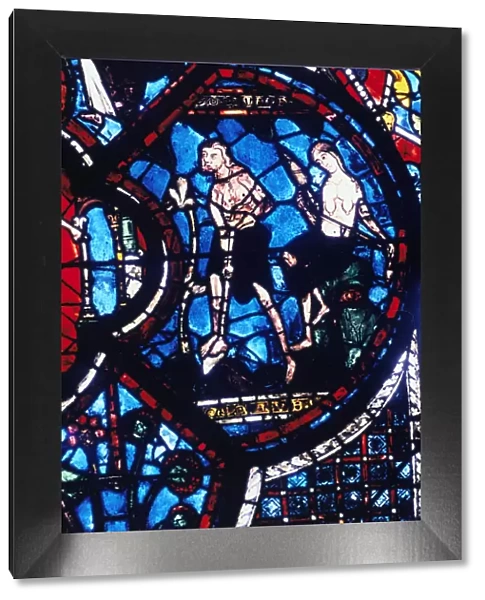Adam and Eve, stained glass, Chartres Cathedral, France, 1205-1215