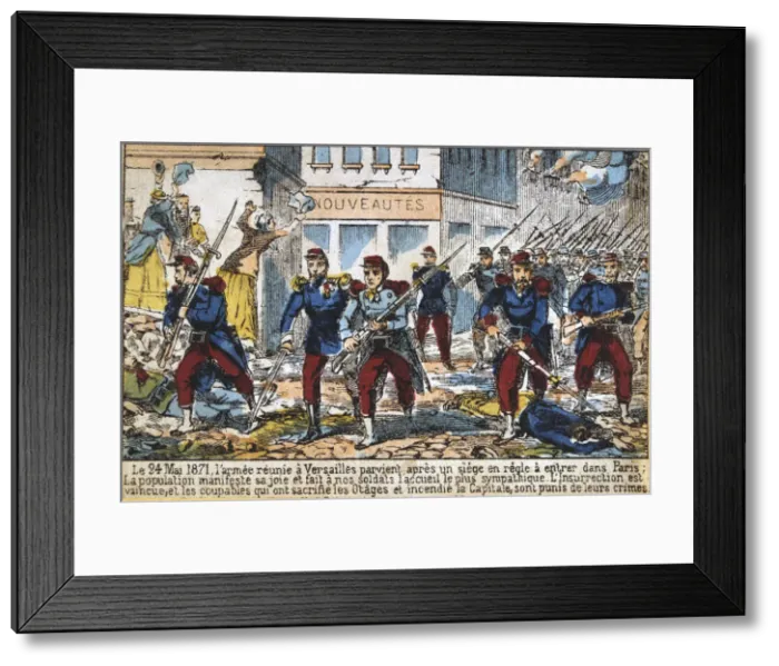 Framed Print : Government soldiers advancing into Paris to suppress the Commune, 24th May 1871 Framed Print : Government soldiers advancing into Paris to suppress the Commune, 24th May 1871